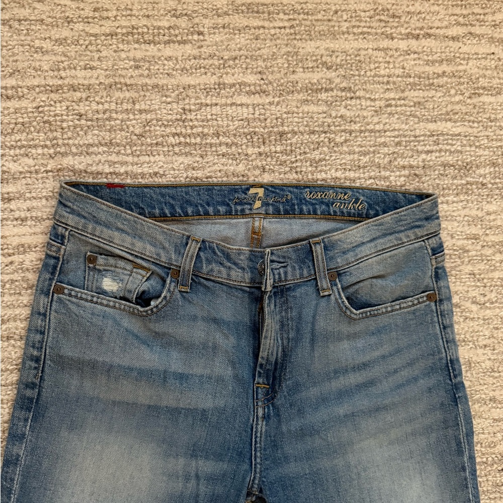 7 For All Mankind Distressed Blue Skinny Jeans